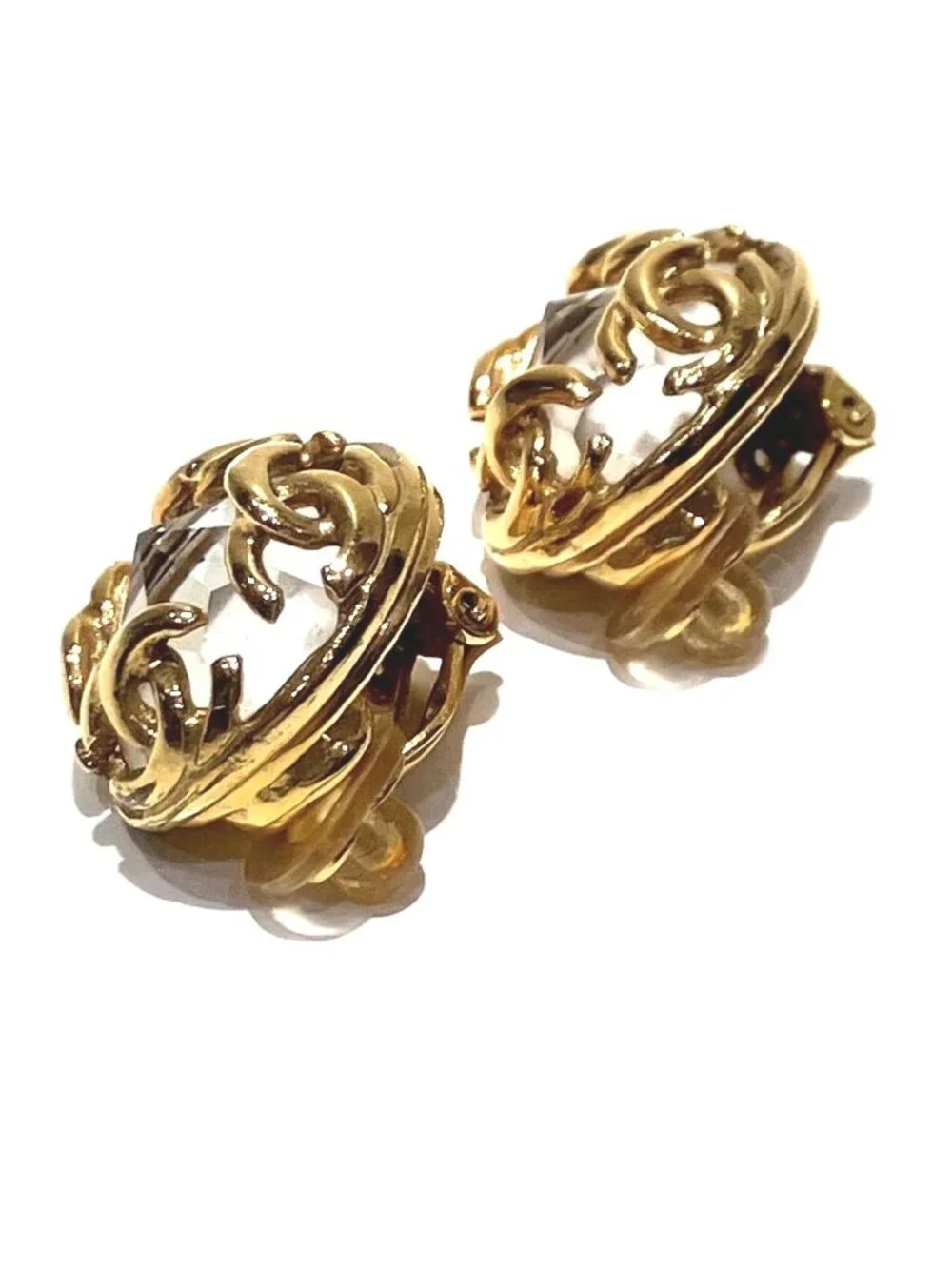 Chanel CC Logo Earrings Rhinestone